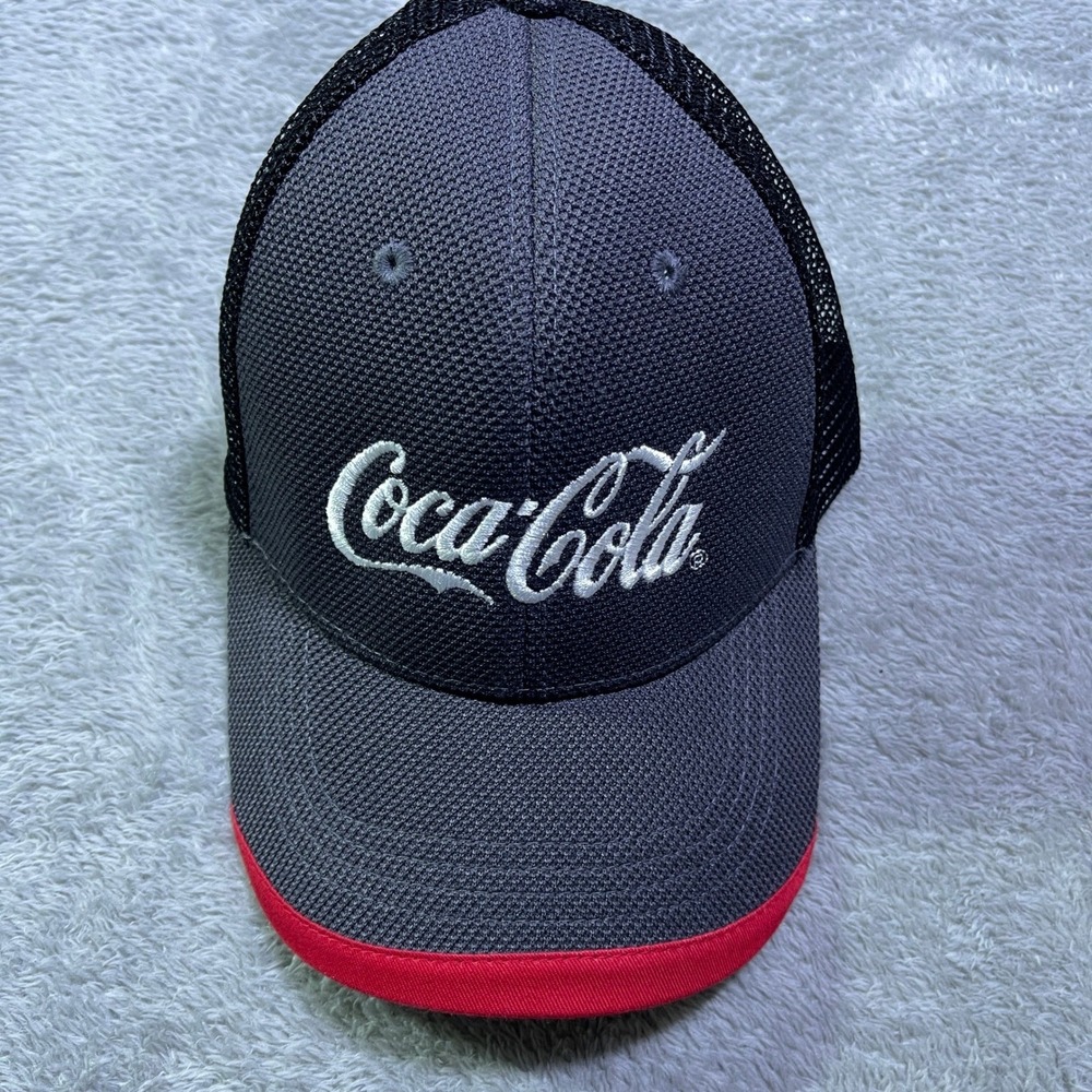Coca Cola Trucker Hat Mesh Back Red‎ Trim Embroidered Logo Gray Black